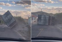 Caminhão sem freio colide e tomba em ladeira no interior do Ceará